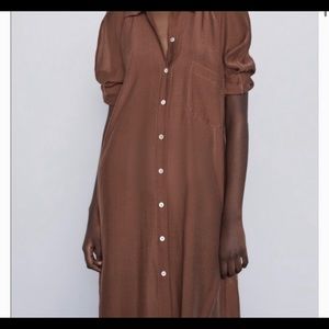 Brown Button down A-line shirt dress